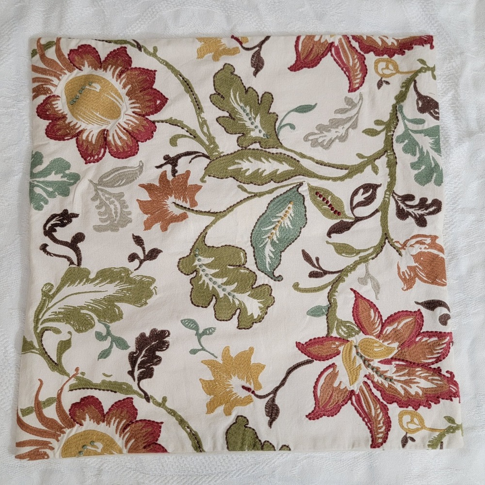 Pottery Barn Annabelle Vine Embroidered Floral Euro Sham Pillow Cover 24x24‎